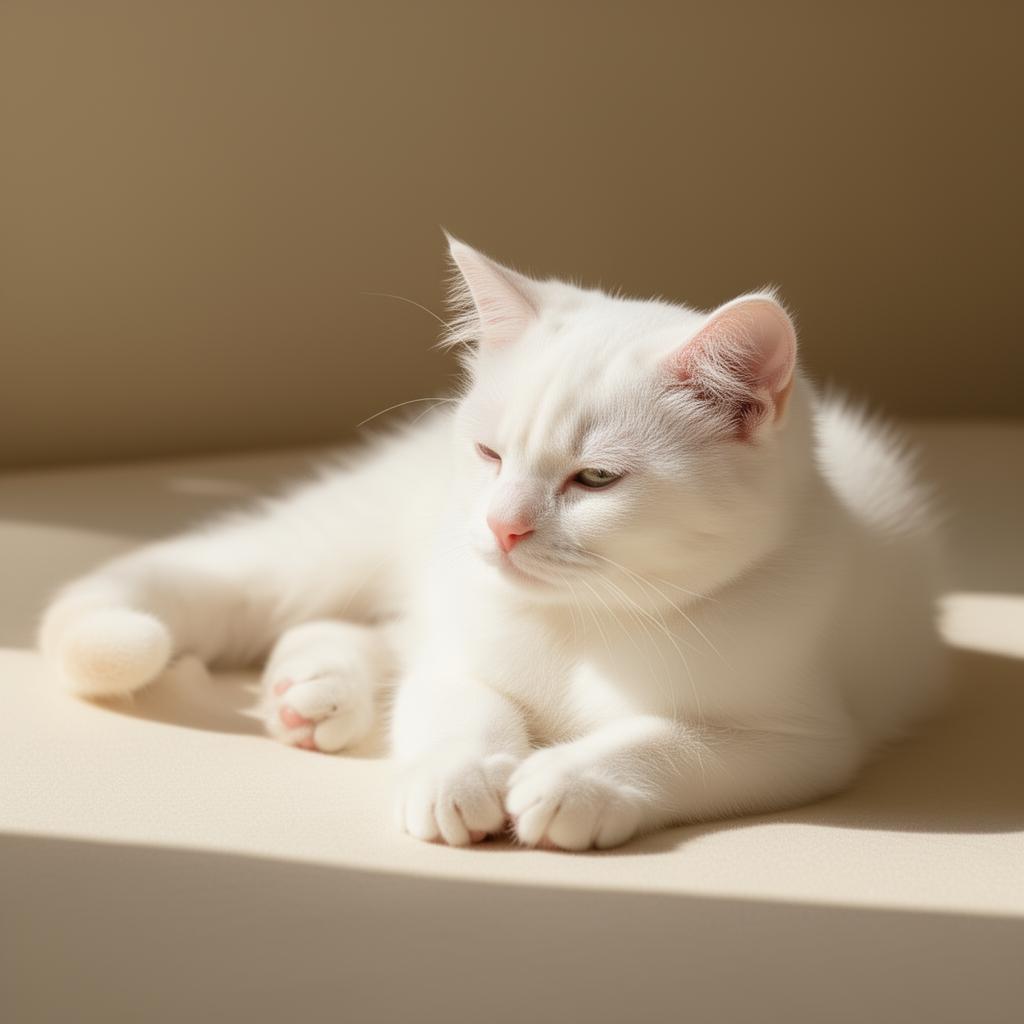 Gato blanco descansando al sol
